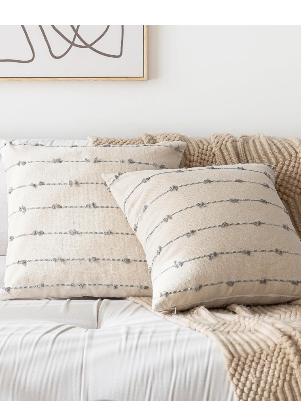 Boho Neutral Cream Knot Stripe Decorative Throw Pillow Covers Pack Of 2 27x27